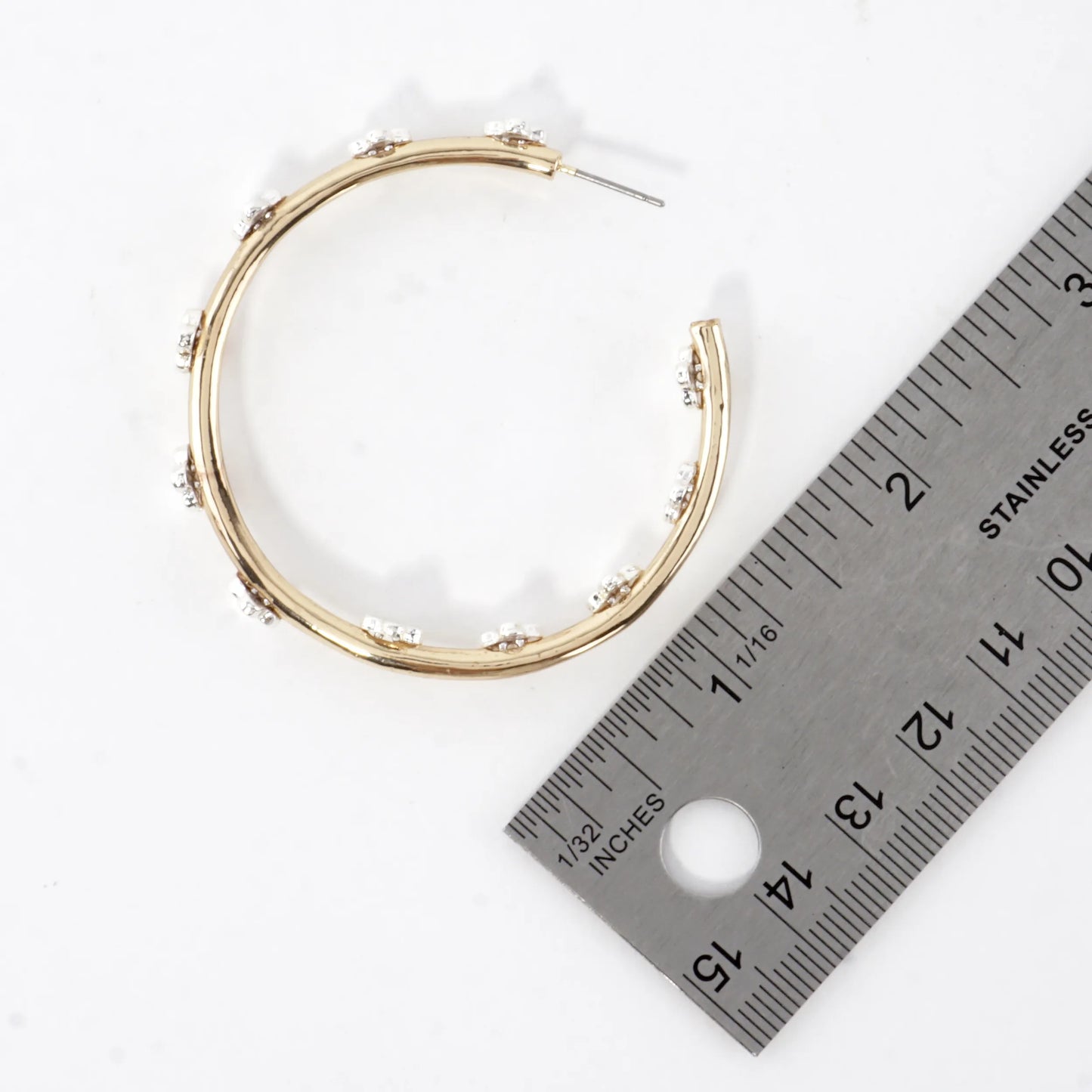 50mm Dual-Tone Metal Quatrefoil Decorated Open Hoop Earrings
