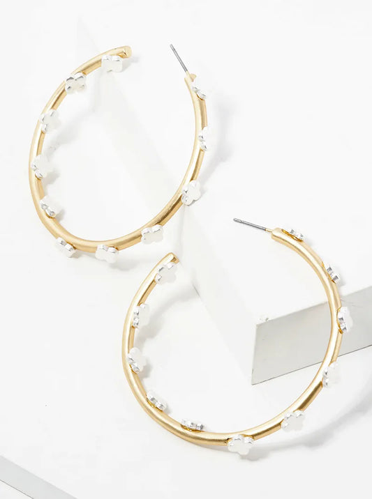 50mm Dual-Tone Metal Quatrefoil Decorated Open Hoop Earrings