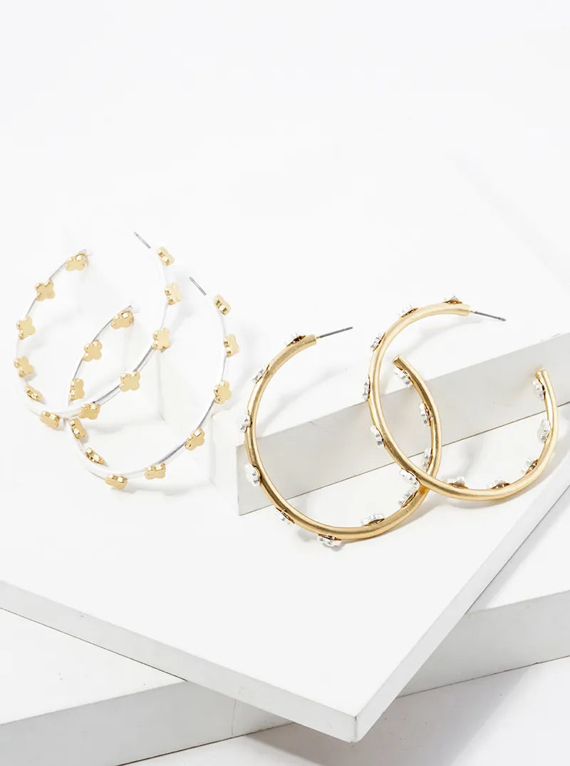 50mm Dual-Tone Metal Quatrefoil Decorated Open Hoop Earrings