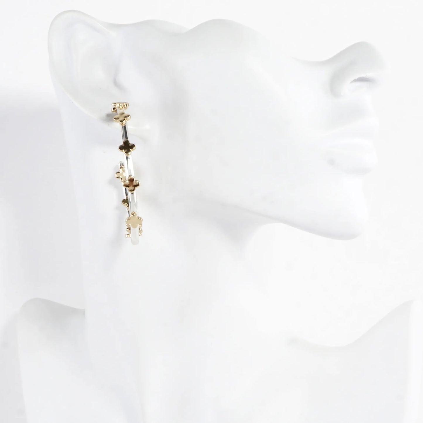 50mm Dual-Tone Metal Quatrefoil Decorated Open Hoop Earrings