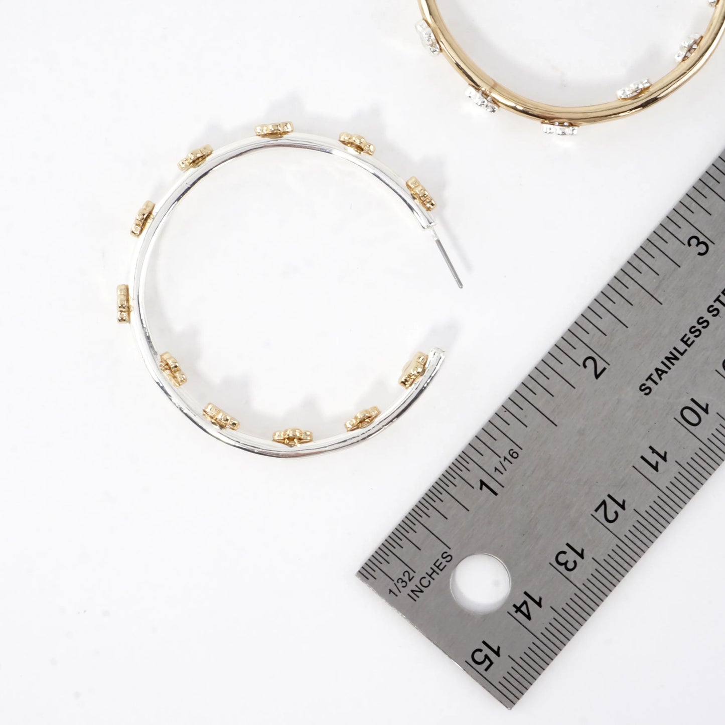 50mm Dual-Tone Metal Quatrefoil Decorated Open Hoop Earrings