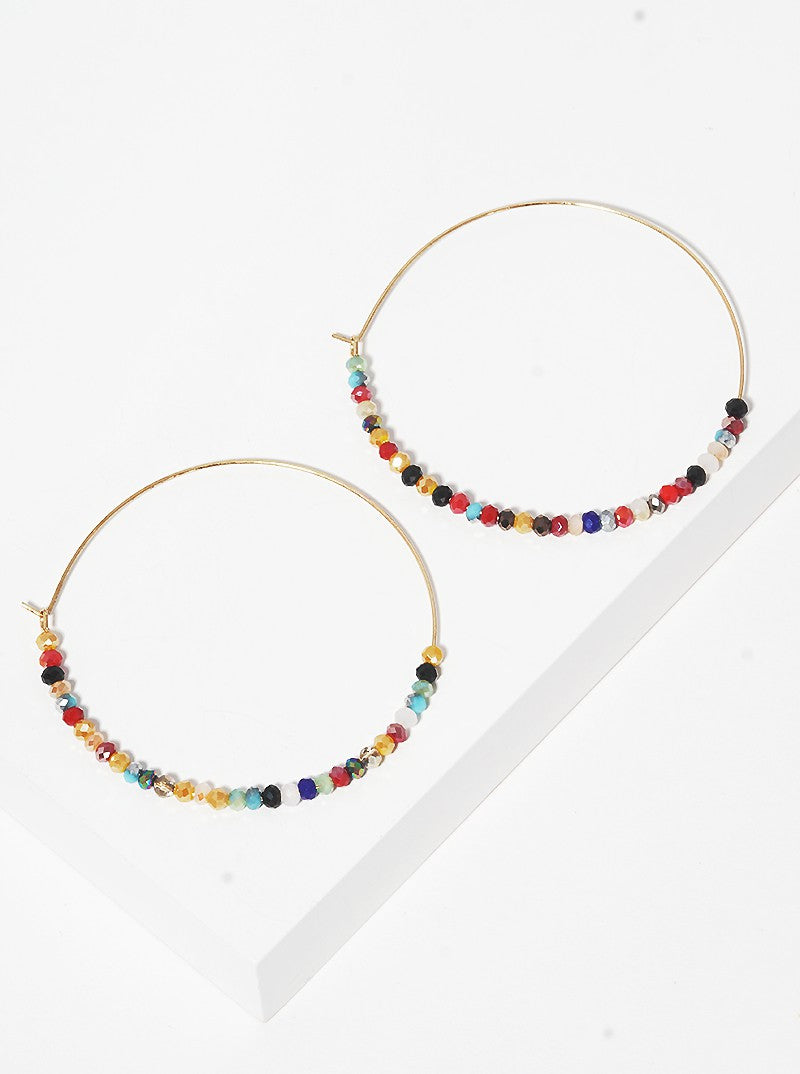 50mm Faceted Glass Beads Lightweight Wire Hoop Earrings