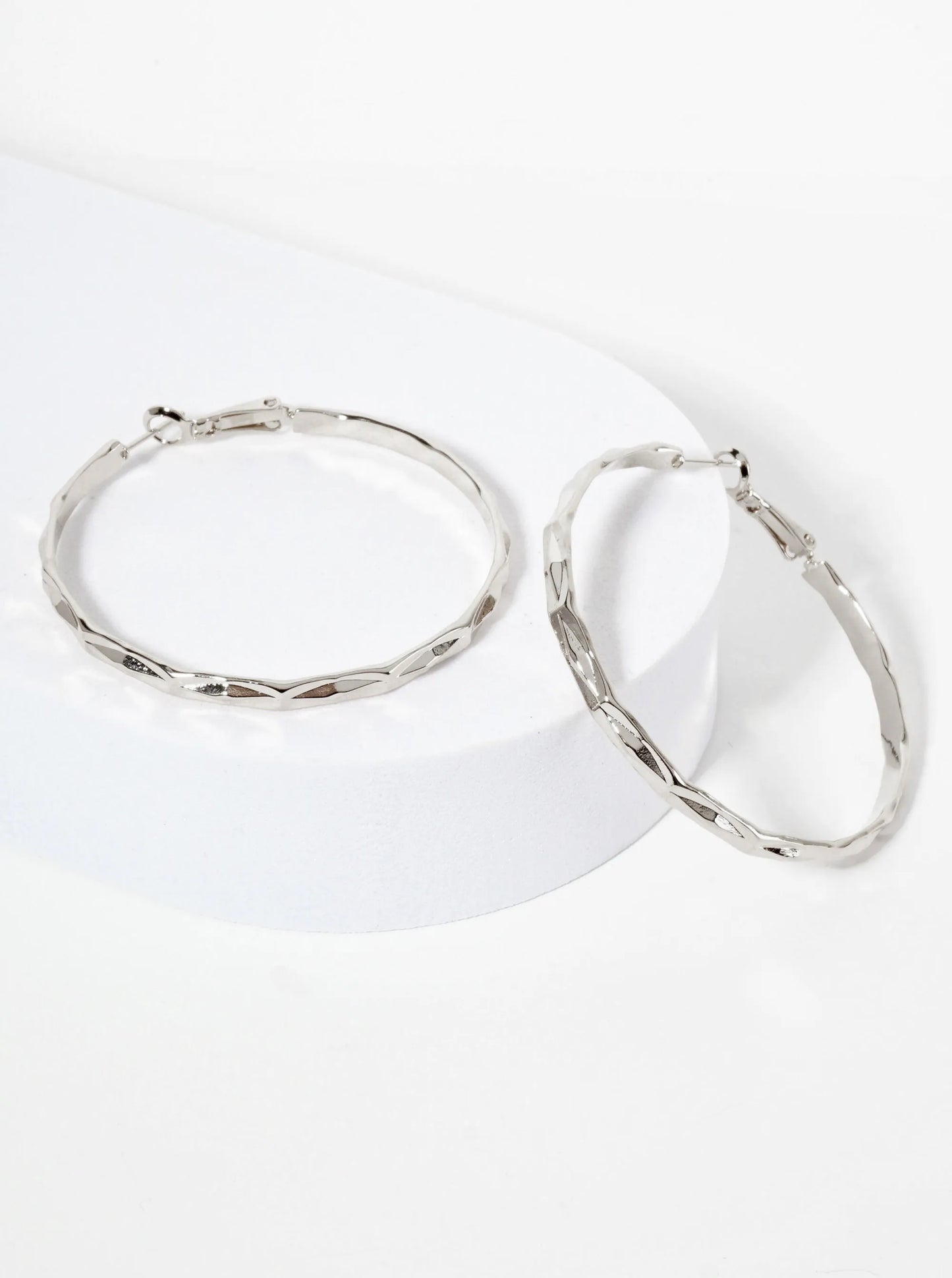 50mm Faceted-Texture Latch Back Hoop Earrings