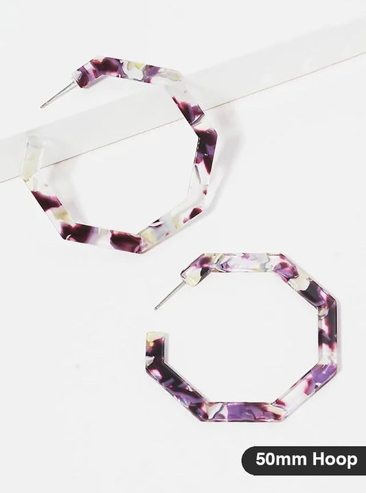 50mm Geometric Octagon Acetate Open Hoop Earrings