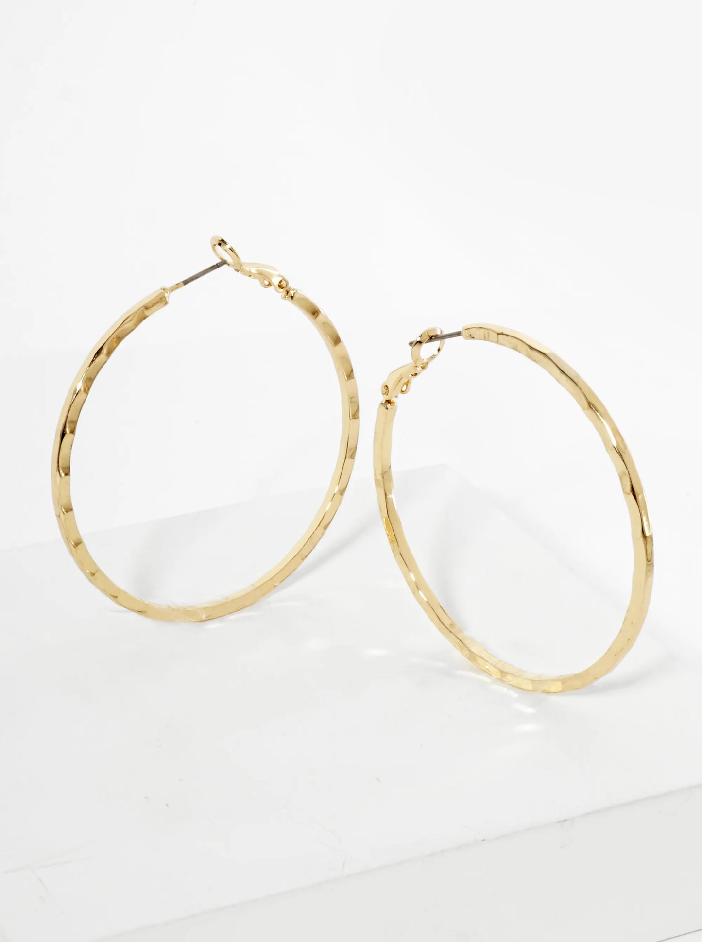 50mm Hammered-Texture 14K-Gold-Dipped Classic Latch-Back Hoop Earrings