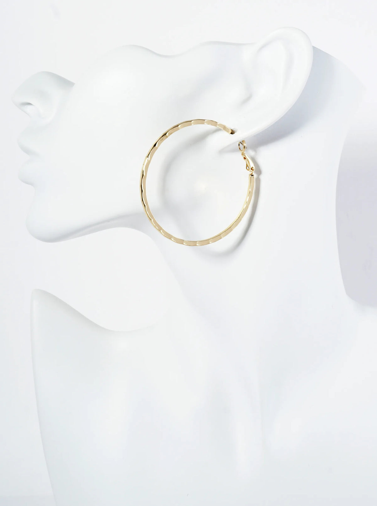 50mm Hammered-Texture 14K-Gold-Dipped Classic Latch-Back Hoop Earrings