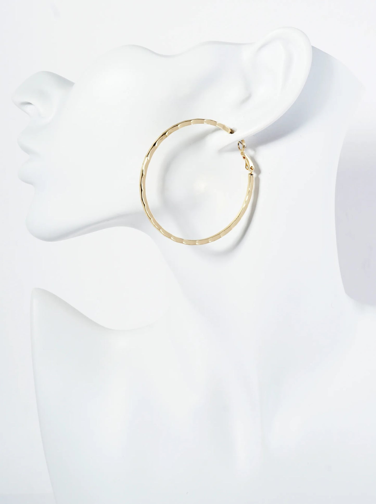 50mm Hammered-Texture 14K-Gold-Dipped Classic Latch-Back Hoop Earrings