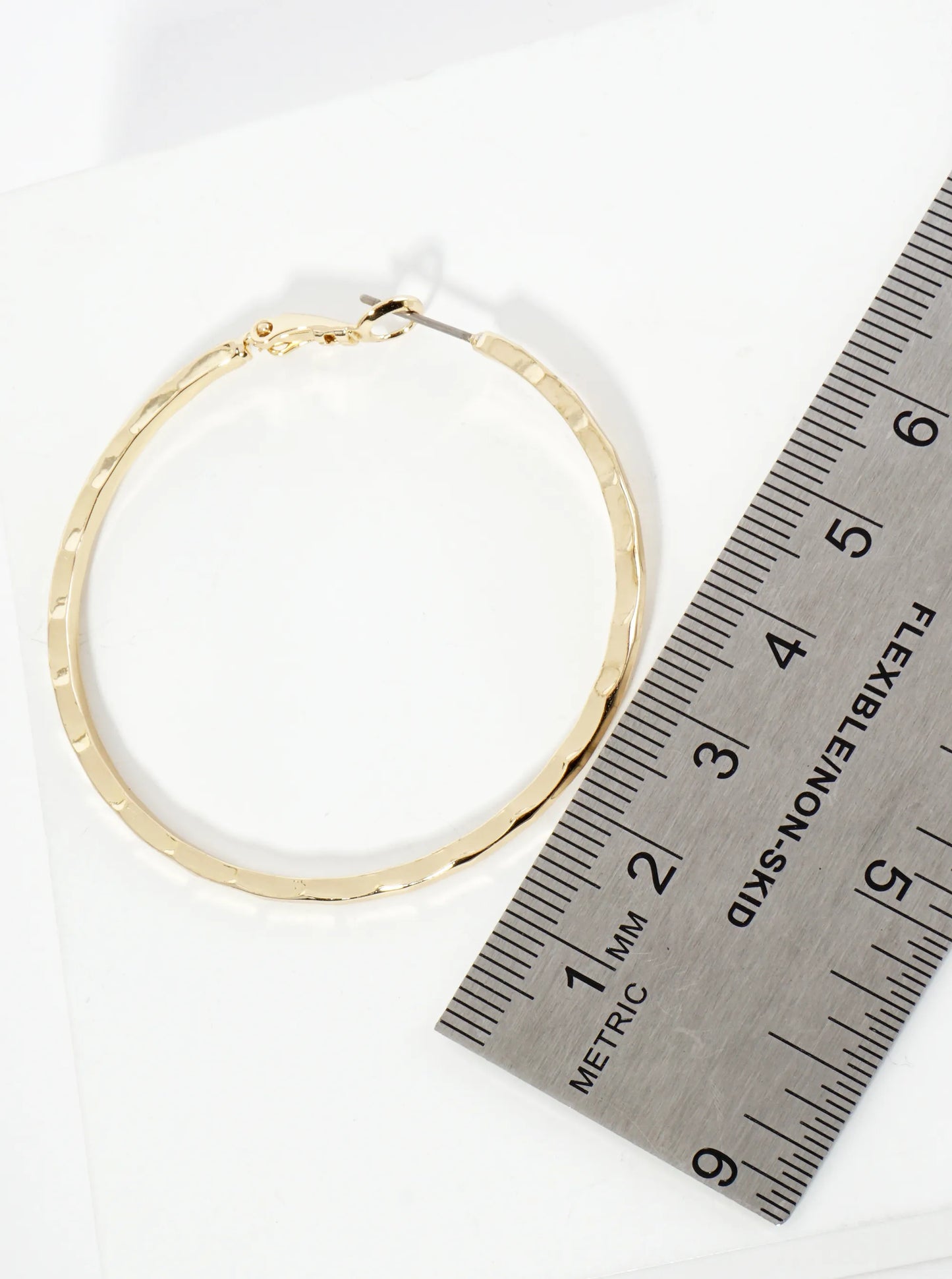 50mm Hammered-Texture 14K-Gold-Dipped Classic Latch-Back Hoop Earrings