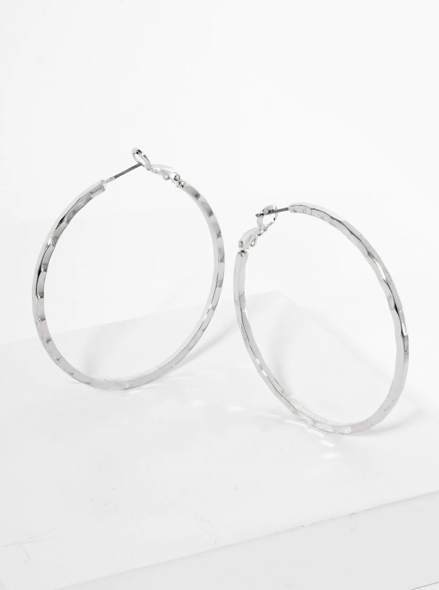 50mm Hammered-Texture 14K-Gold-Dipped Classic Latch-Back Hoop Earrings