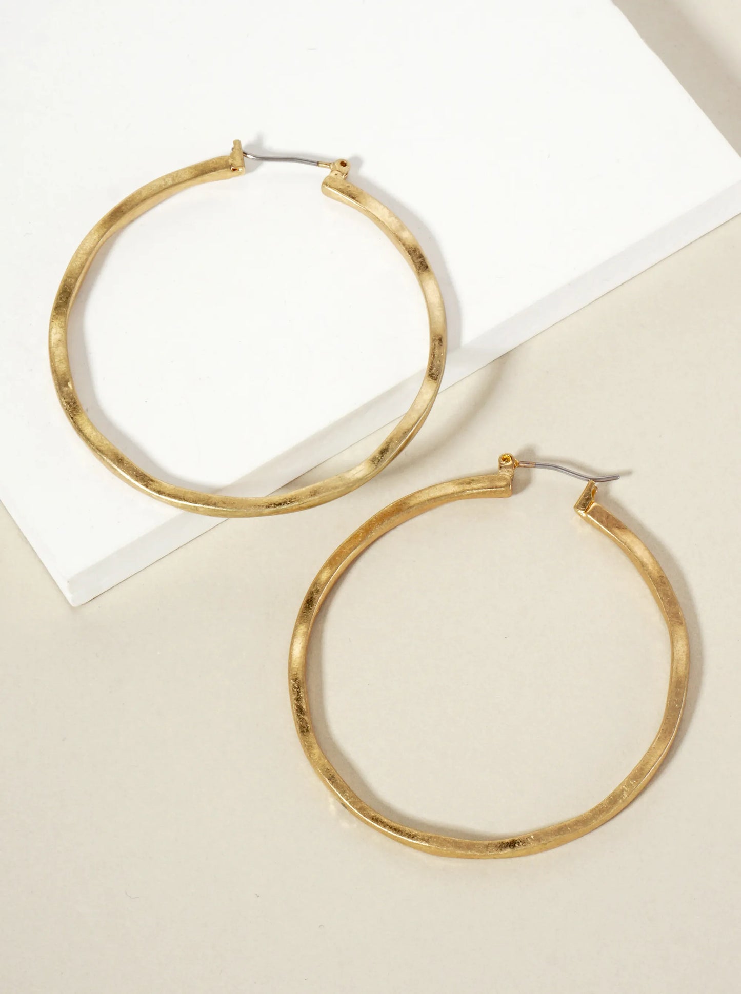 50mm Hammered-Texture Latch-Back Hoop Earrings