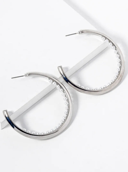 50mm Inner Pearl Beaded Open Hoop Earrings