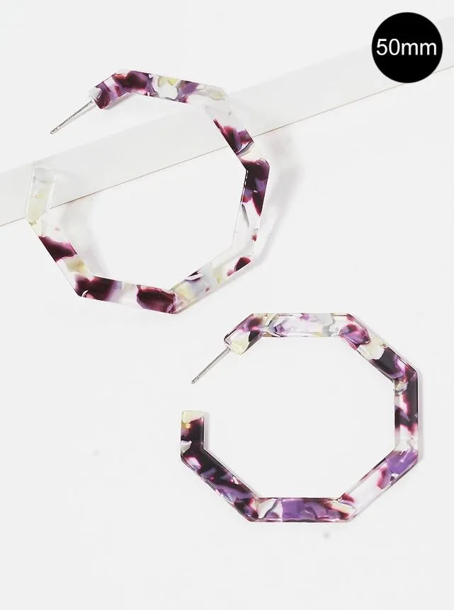 50mm Octagon Shaped Cellulose Acetate Hoop Earrings