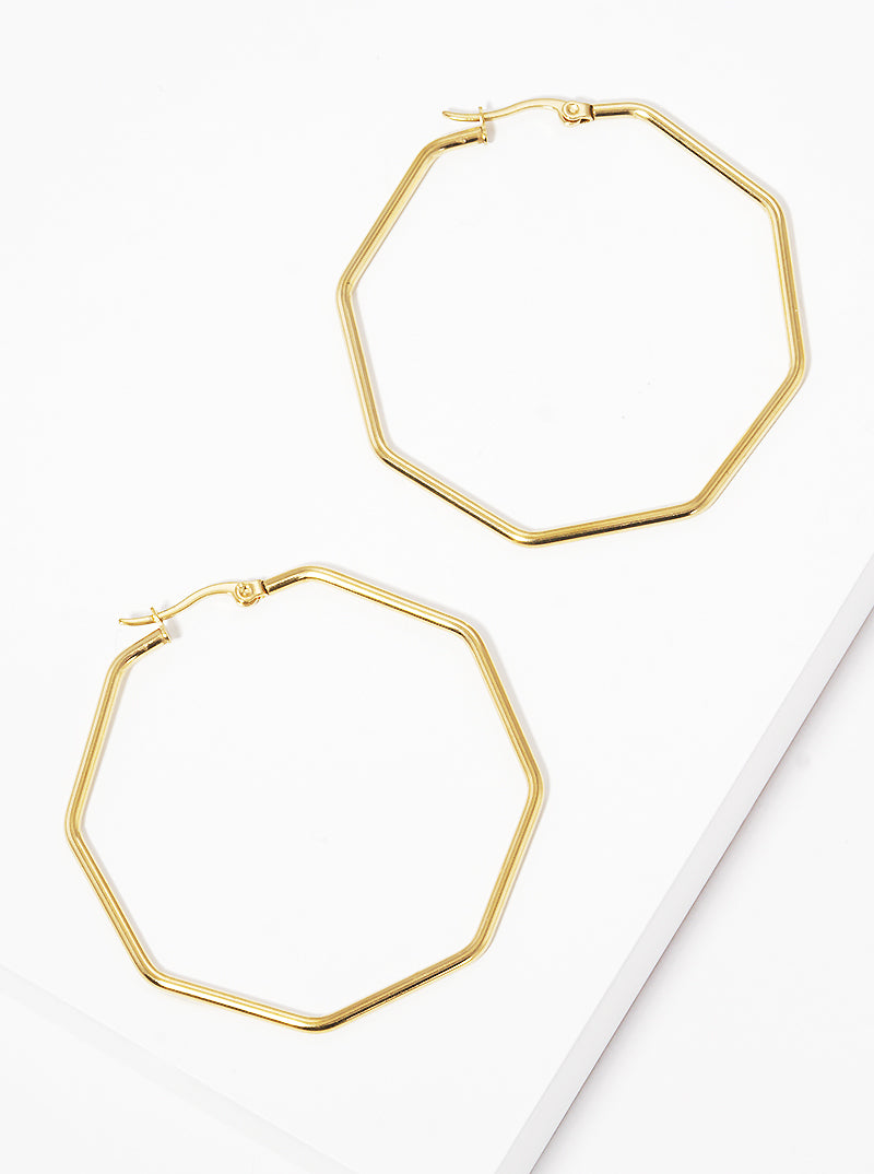 50mm Octagon Stainless Steel Latch Back Hoop Earrings
