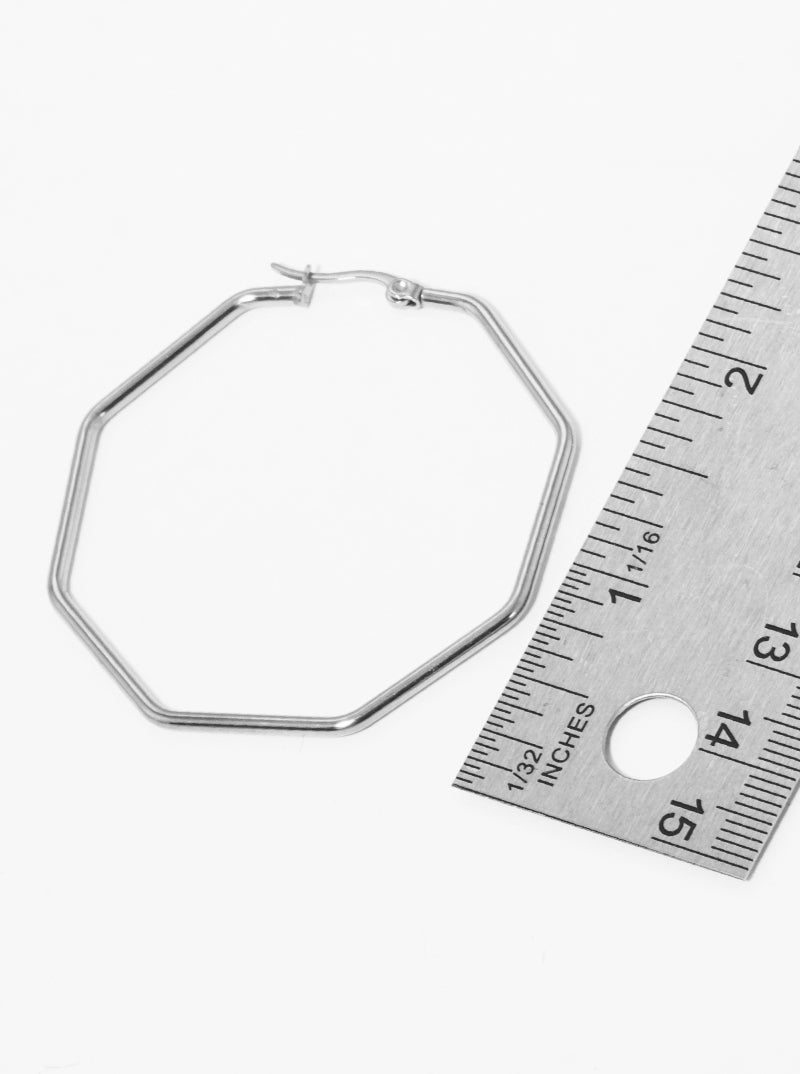 50mm Octagon Stainless Steel Latch Back Hoop Earrings