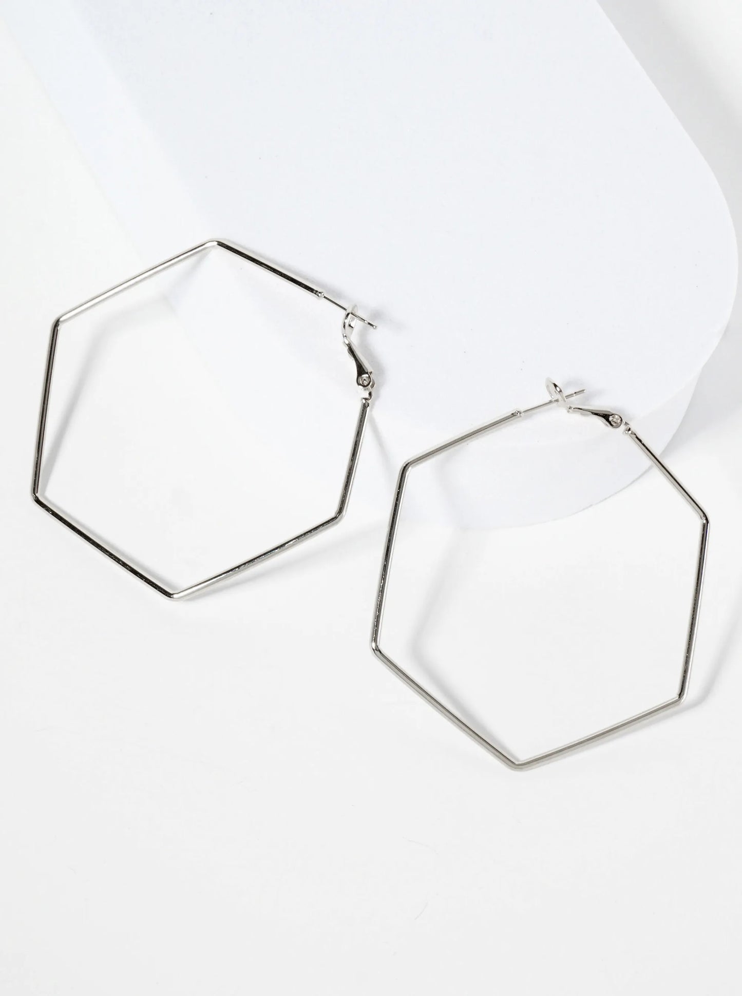 50mm Polished Brass 14K-Gold-Dipped Hexagon Geometric Latch-Back Hoop Earrings