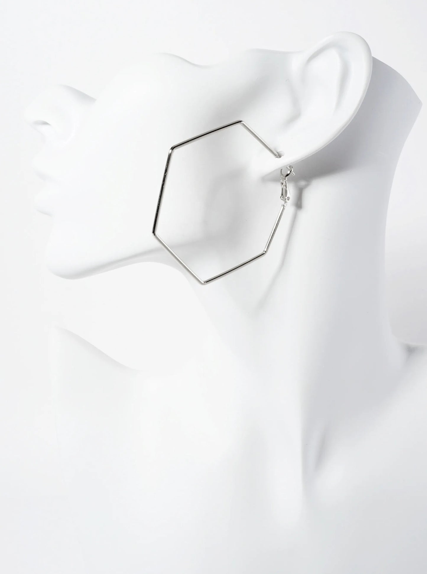 50mm Polished Brass 14K-Gold-Dipped Hexagon Geometric Latch-Back Hoop Earrings