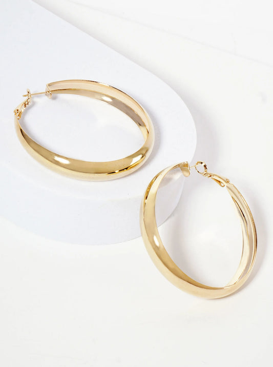 50mm Polished Brass 9mm Thickness Latch Back Hoop Earrings