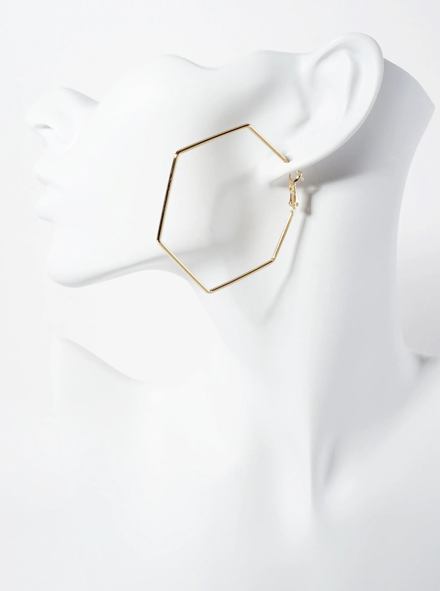 50mm Polished Brass Hexagon-shaped Geometric Latch-back Hoop Earrings