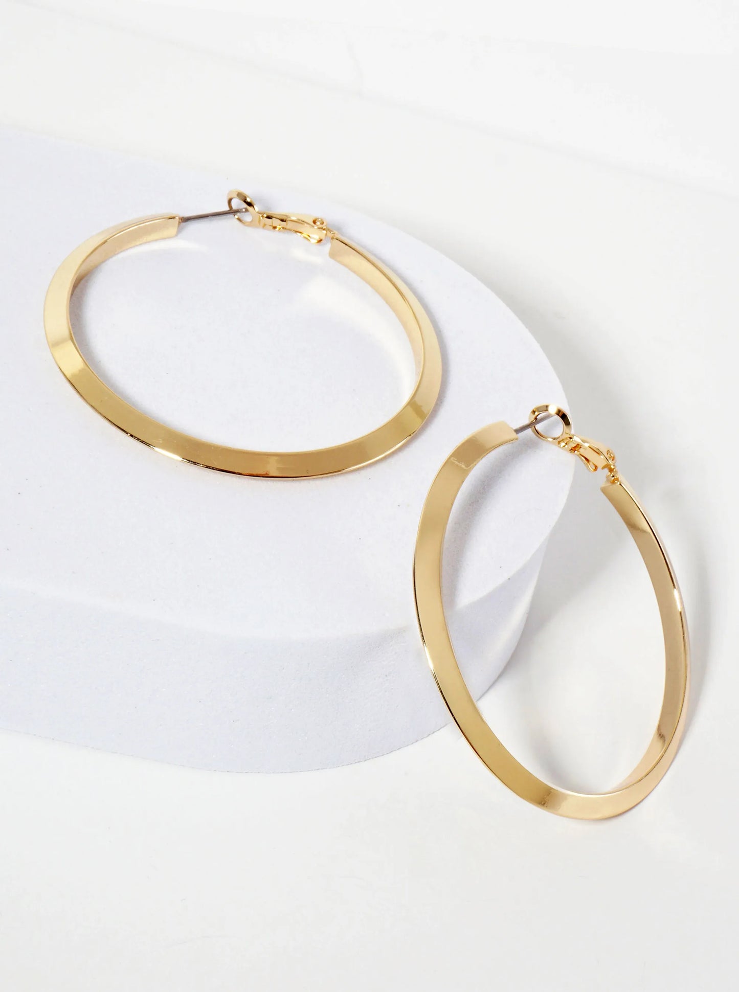 50mm Polished Brass Latch-back Angled Hoop Earrings