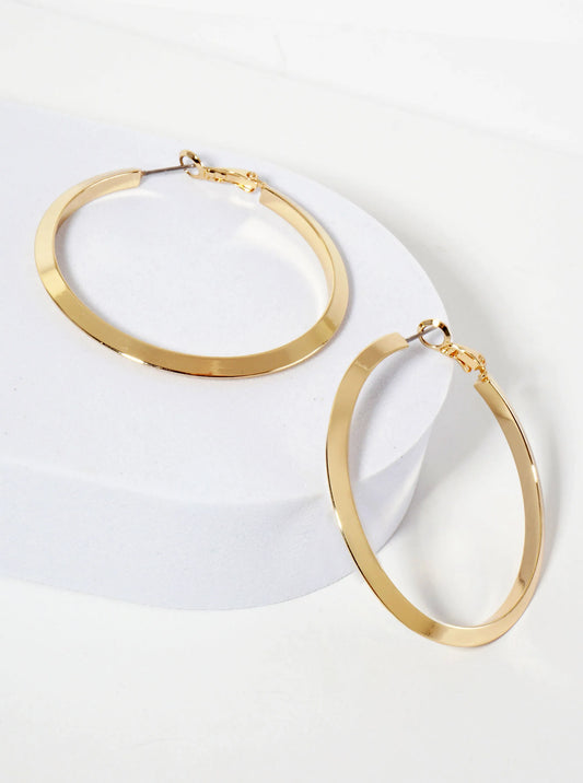 50mm Polished Brass Latch-back Angled Hoop Earrings