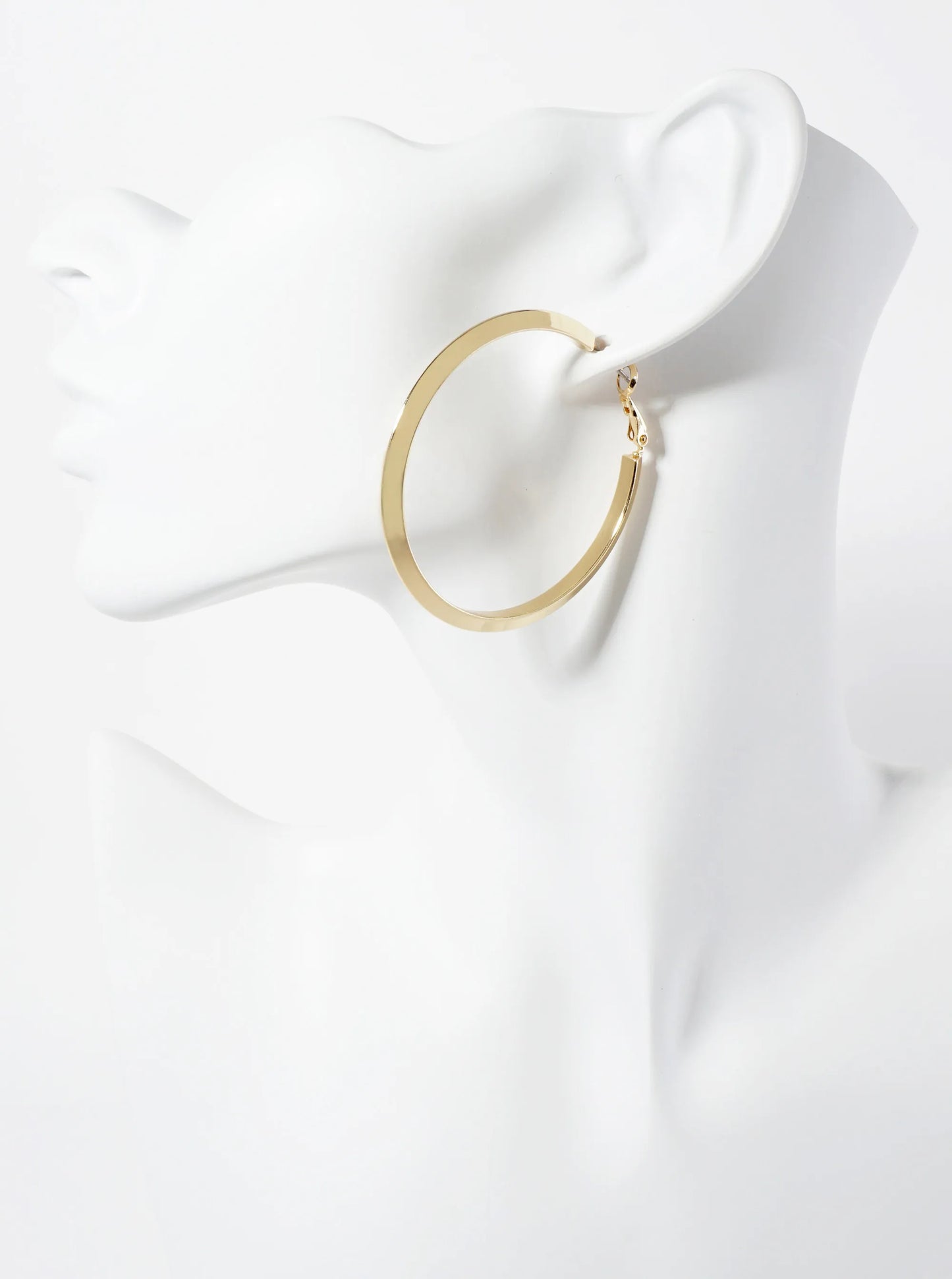 50mm Polished Brass Latch-back Angled Hoop Earrings