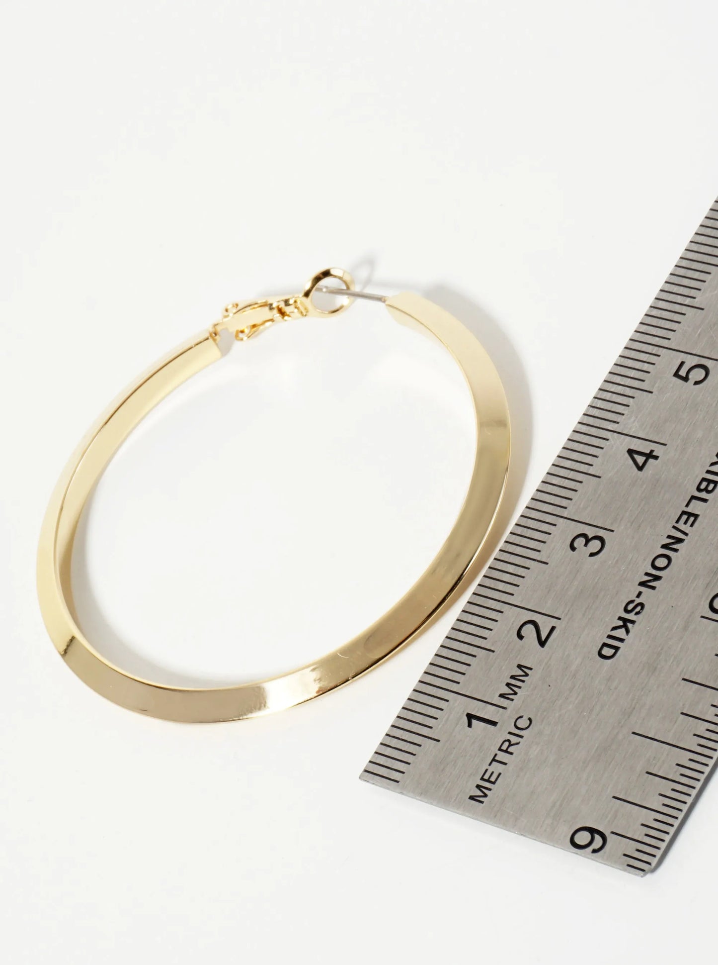 50mm Polished Brass Latch-back Angled Hoop Earrings