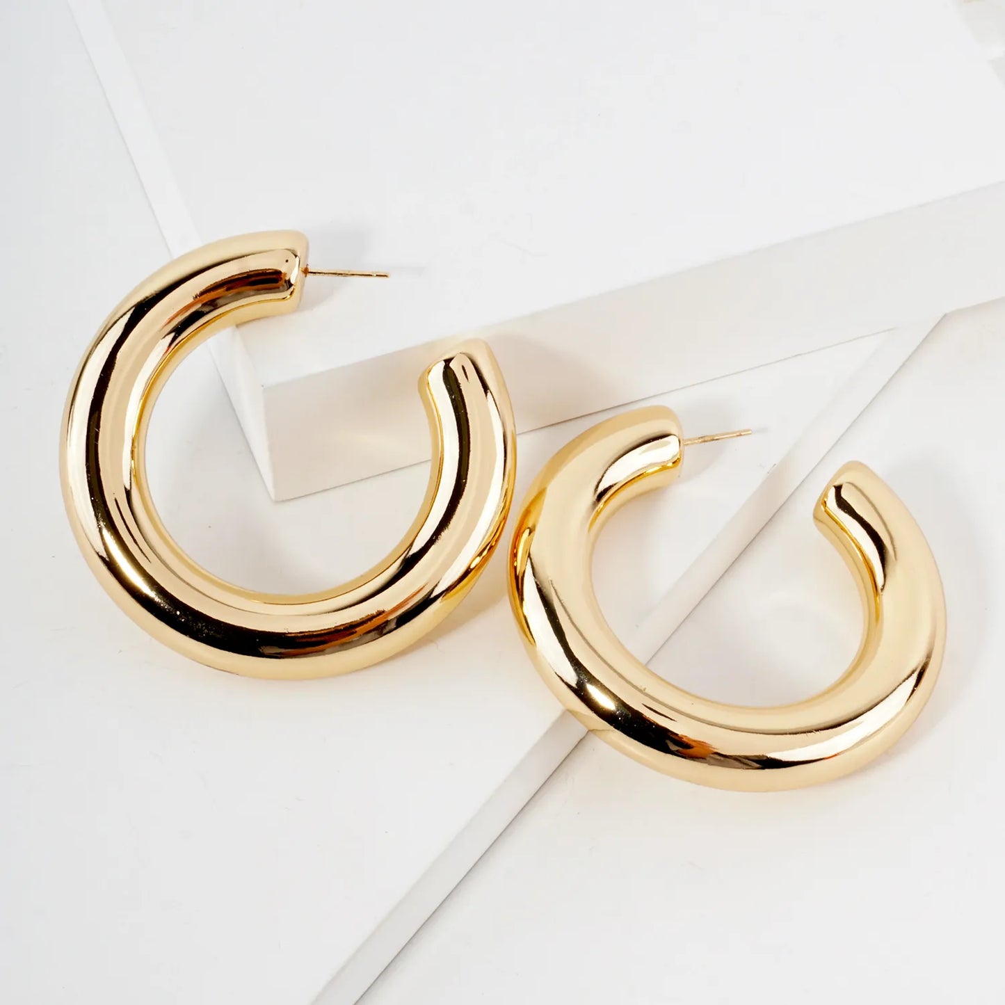 50mm Polished Hollow 14K-Gold-Dipped Brass Hoop Earrings