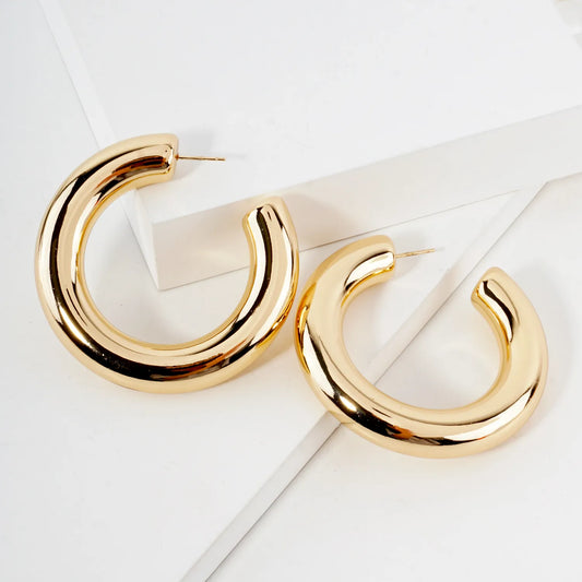 50mm Polished Hollow 14K-Gold-Dipped Brass Hoop Earrings