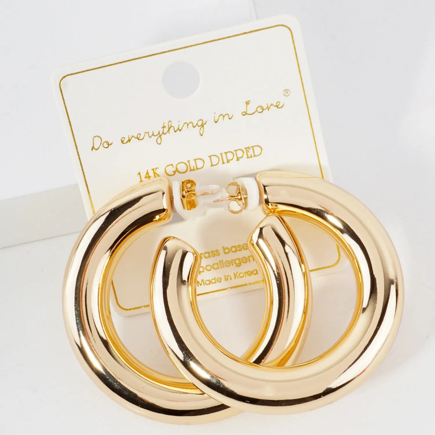 50mm Polished Hollow 14K-Gold-Dipped Brass Hoop Earrings