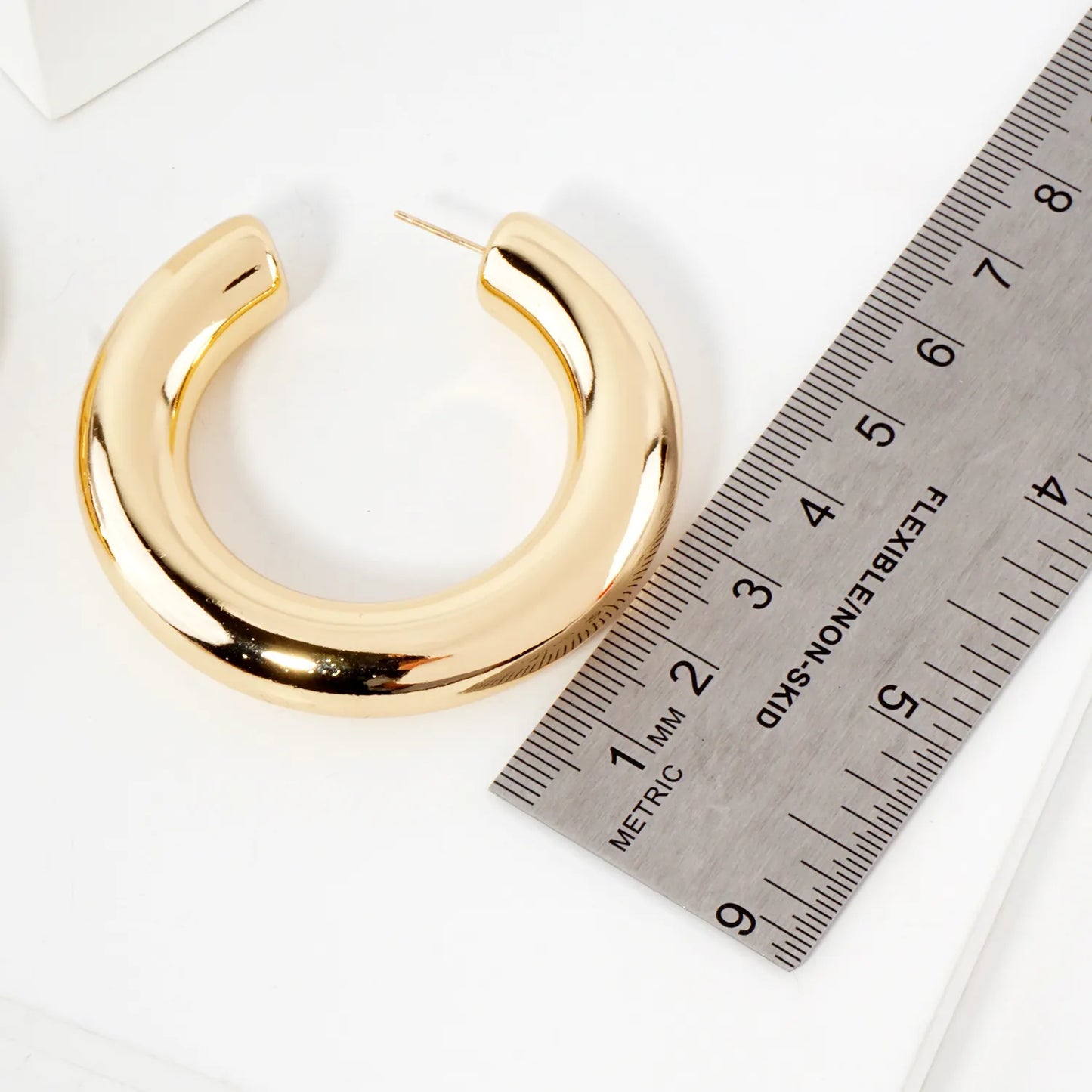 50mm Polished Hollow 14K-Gold-Dipped Brass Hoop Earrings