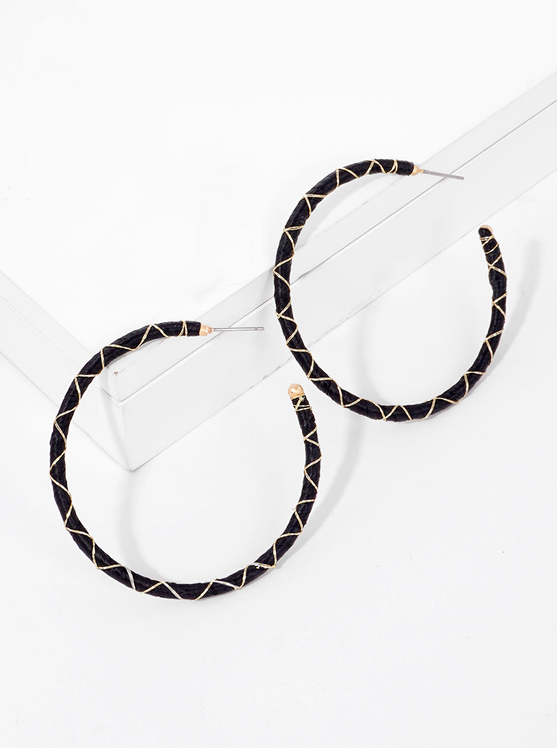 50mm Raffia Wrapped Open Hoop Earrings