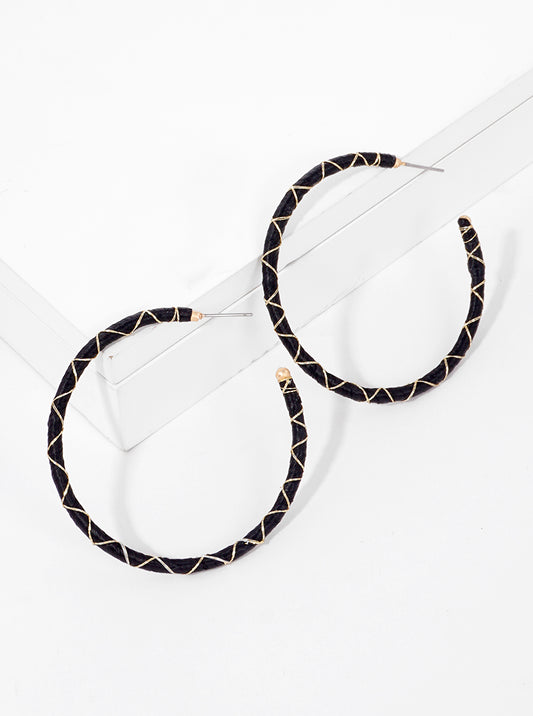 50mm Raffia Wrapped Open Hoop Earrings