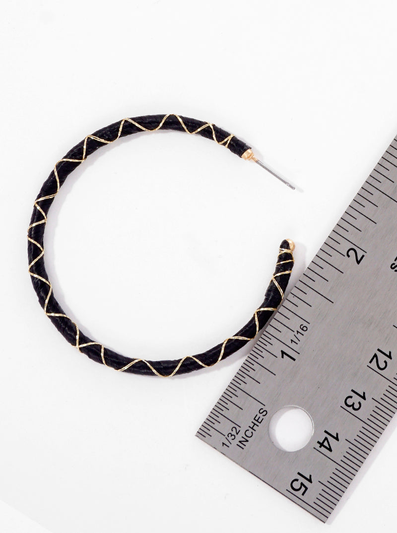 50mm Raffia Wrapped Open Hoop Earrings