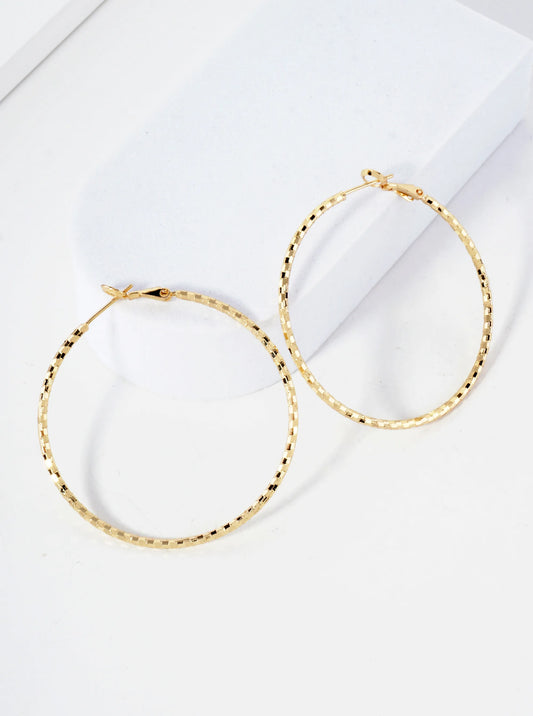 50mm Shiny Textured Brass Hoop Earrings