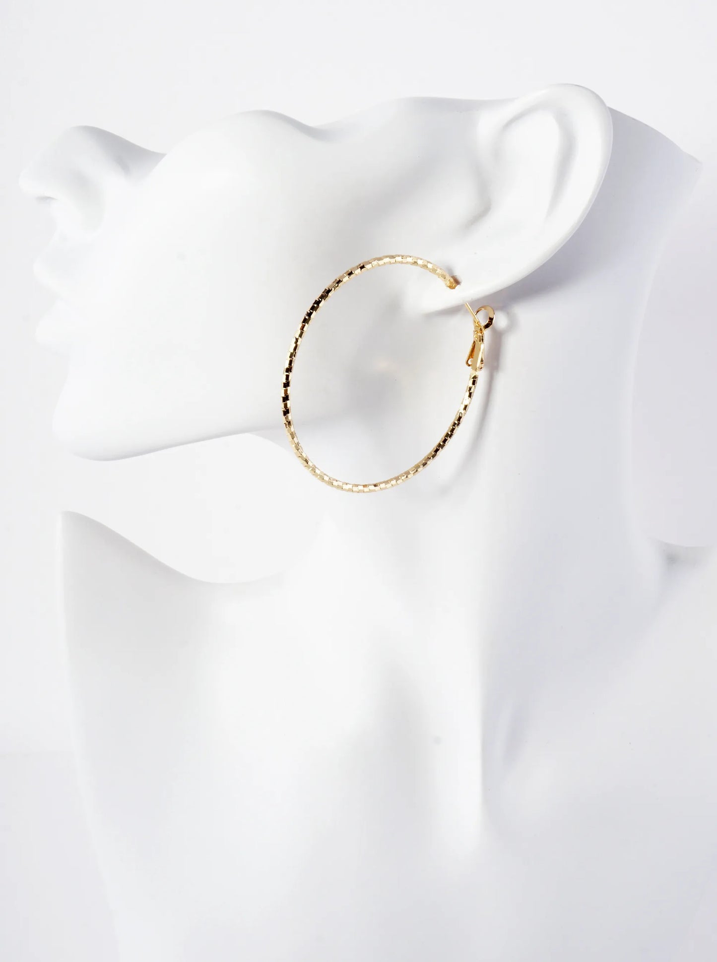50mm Shiny Textured Brass Hoop Earrings