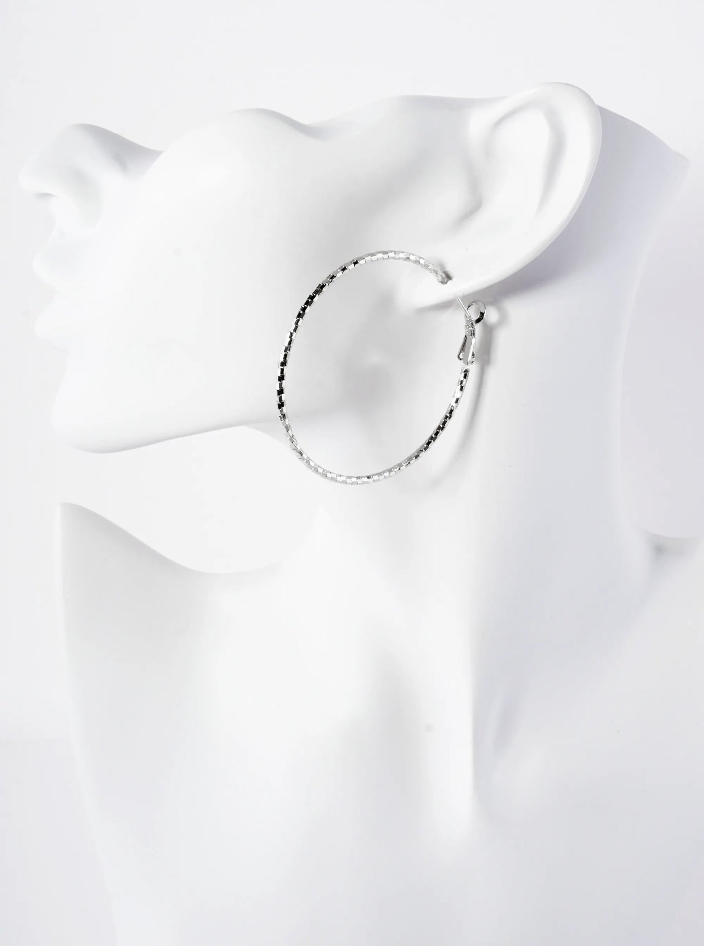 50mm Shiny Textured Brass Hoop Earrings