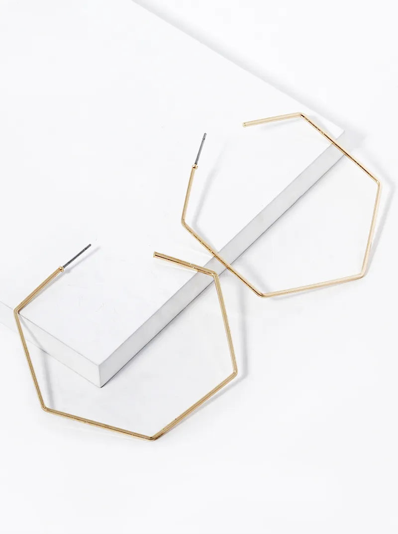 50mm Skinny Hexagon Open Hoop Earrings