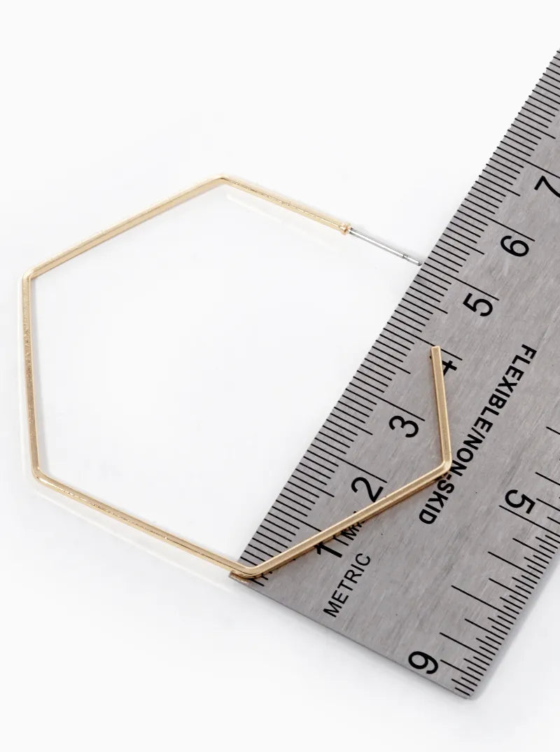 50mm Skinny Hexagon Open Hoop Earrings