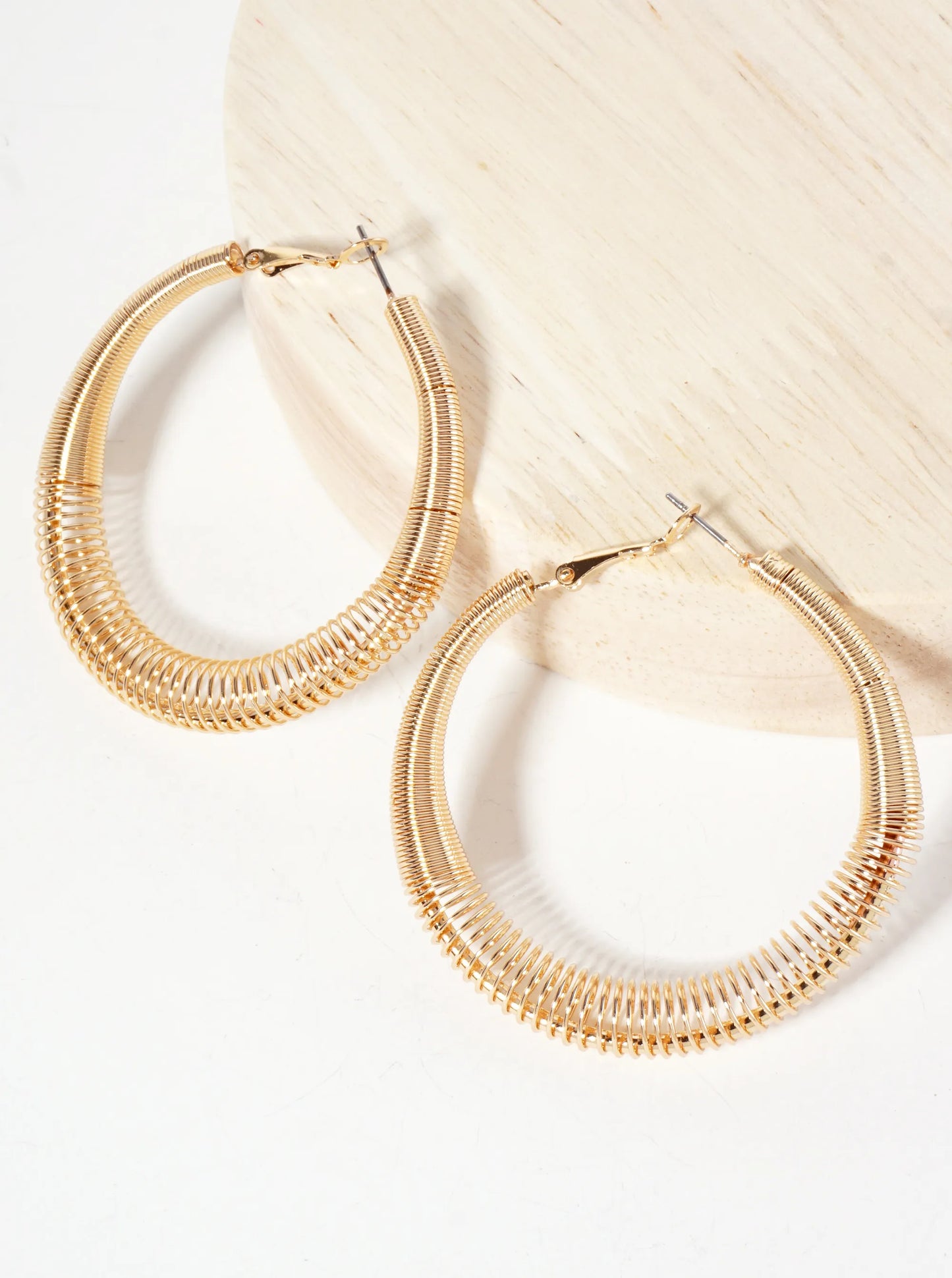 50mm Wire Spiral Tapered Latch-Back Hoop Earrings