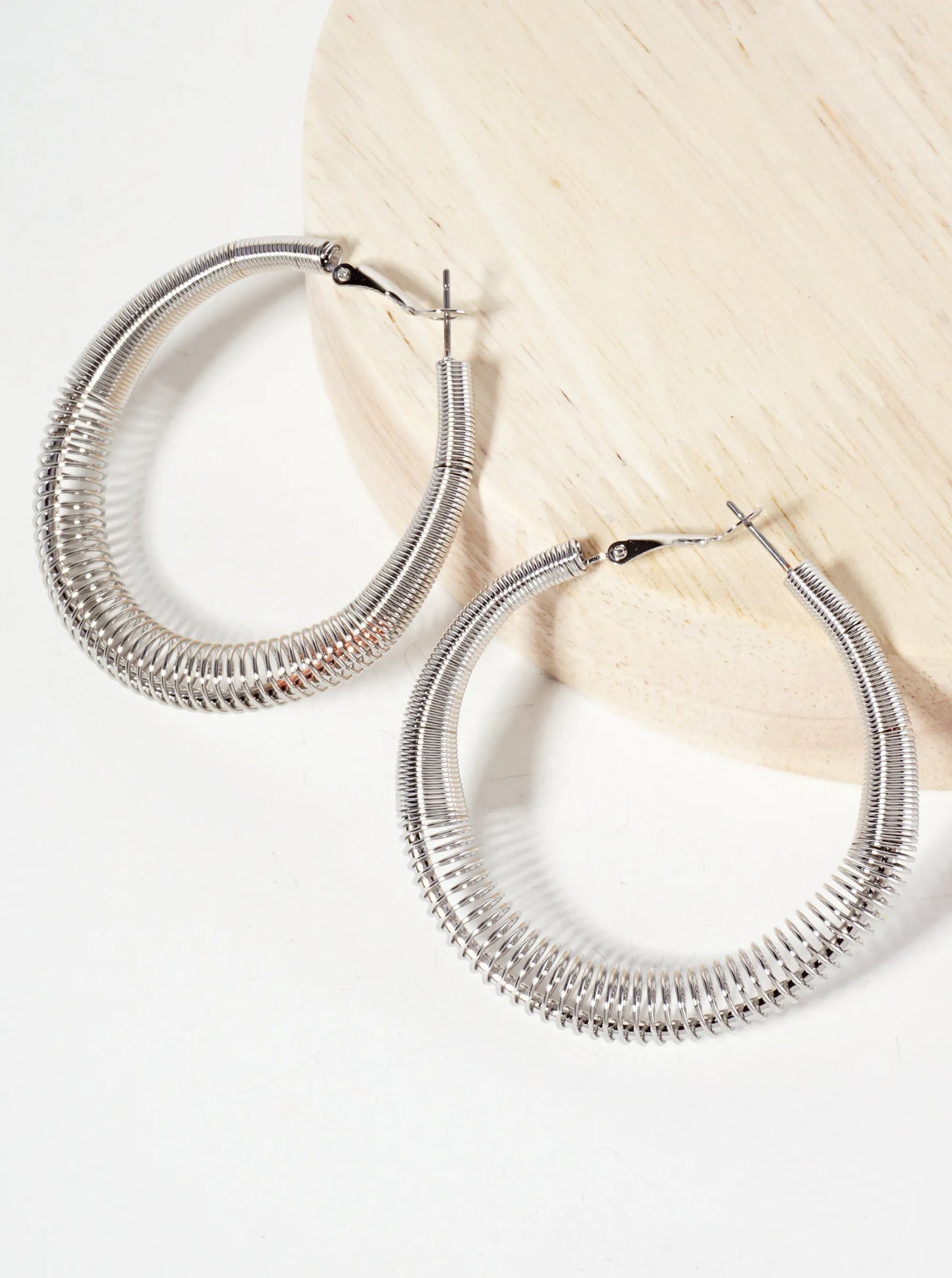 50mm Wire Spiral Tapered Latch-Back Hoop Earrings