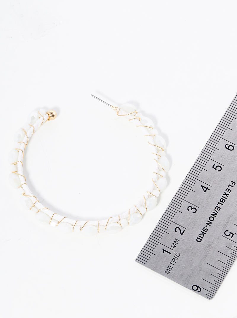 50mm Glass Beaded Raffia Open Hoop Earrings