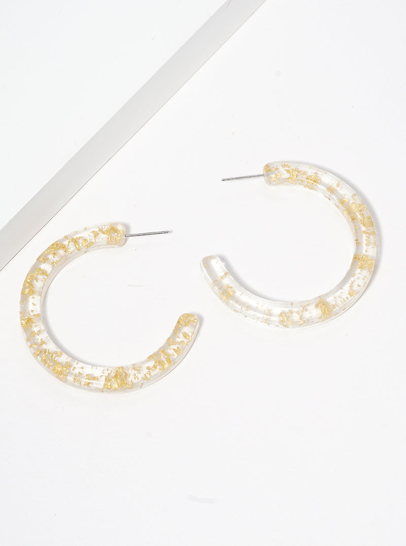 50mm Gold Flake Resin Hoop Earrings