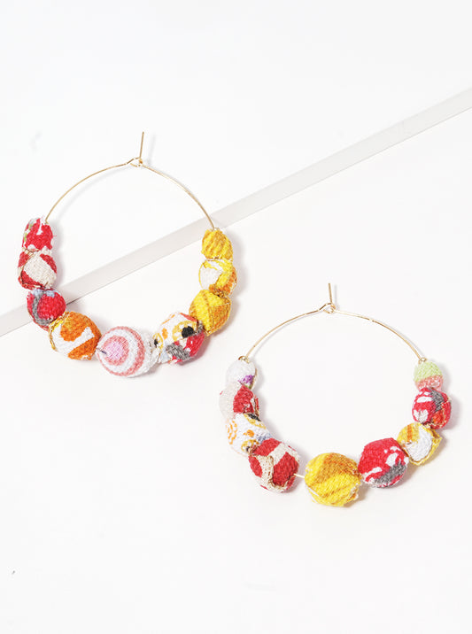 50mm Graduated Fabric Wrapped Bead Wire Hoop Earrings