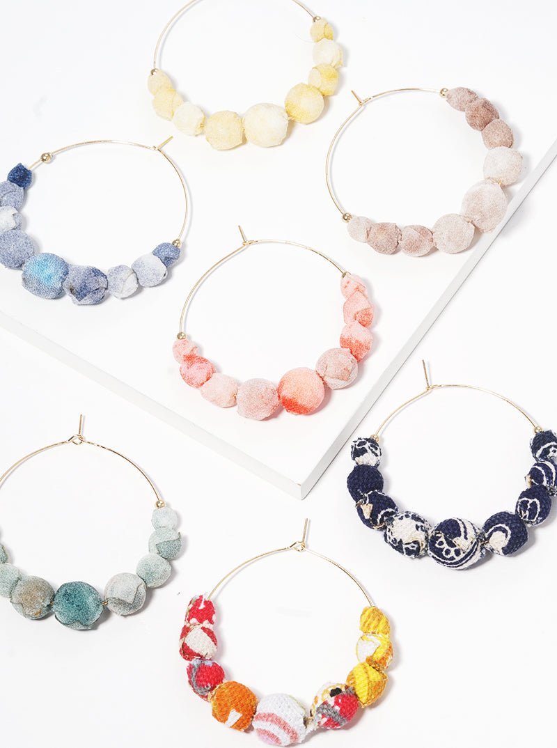 50mm Graduated Fabric Wrapped Bead Wire Hoop Earrings