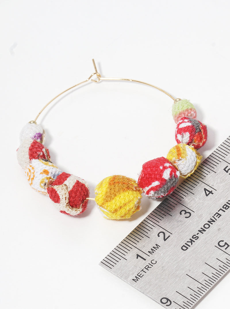 50mm Graduated Fabric Wrapped Bead Wire Hoop Earrings