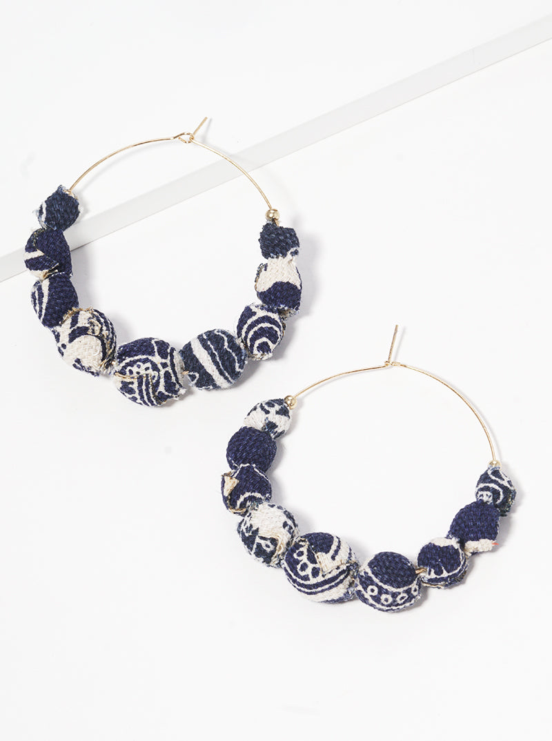 50mm Graduated Fabric Wrapped Bead Wire Hoop Earrings