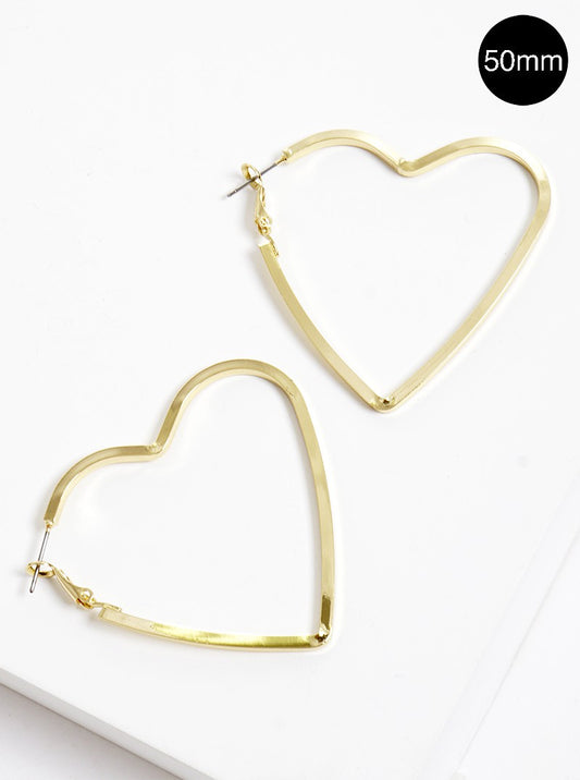 50mm Heart Shape Brass Hoop Earrings