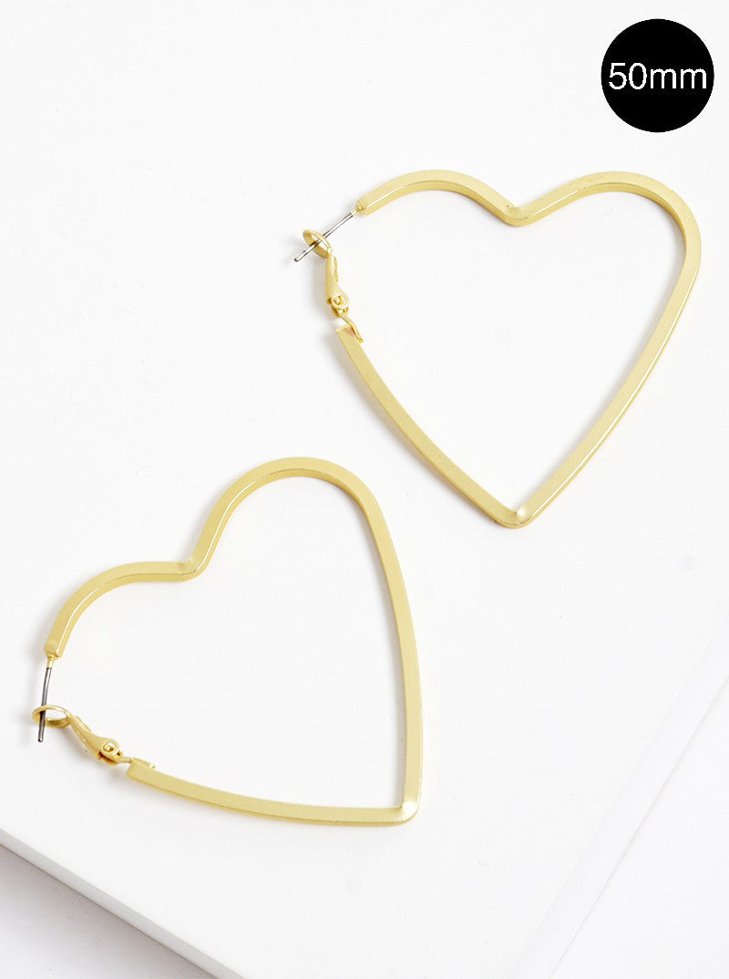 50mm Heart Shape Brass Hoop Earrings