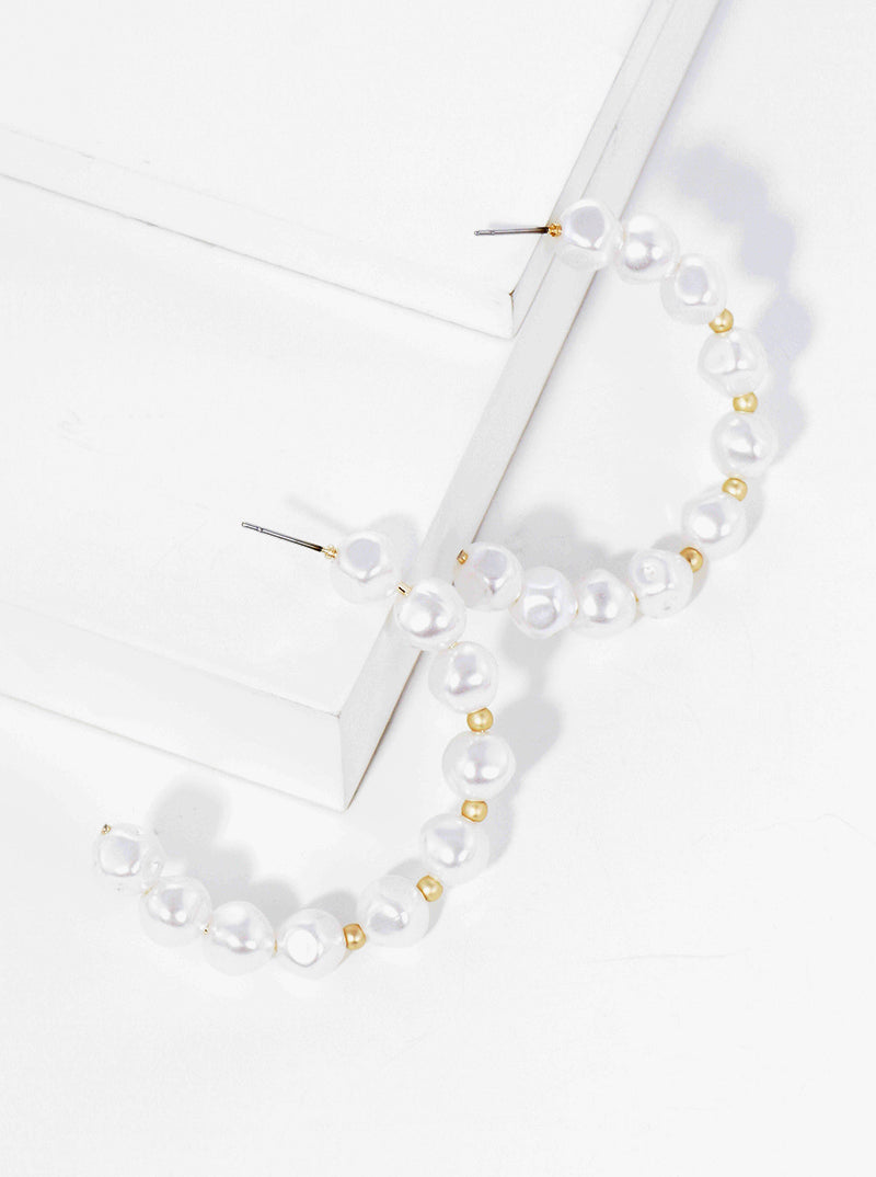 50mm Irregular Shaped Acrylic Pearl Open Hoop Earrings