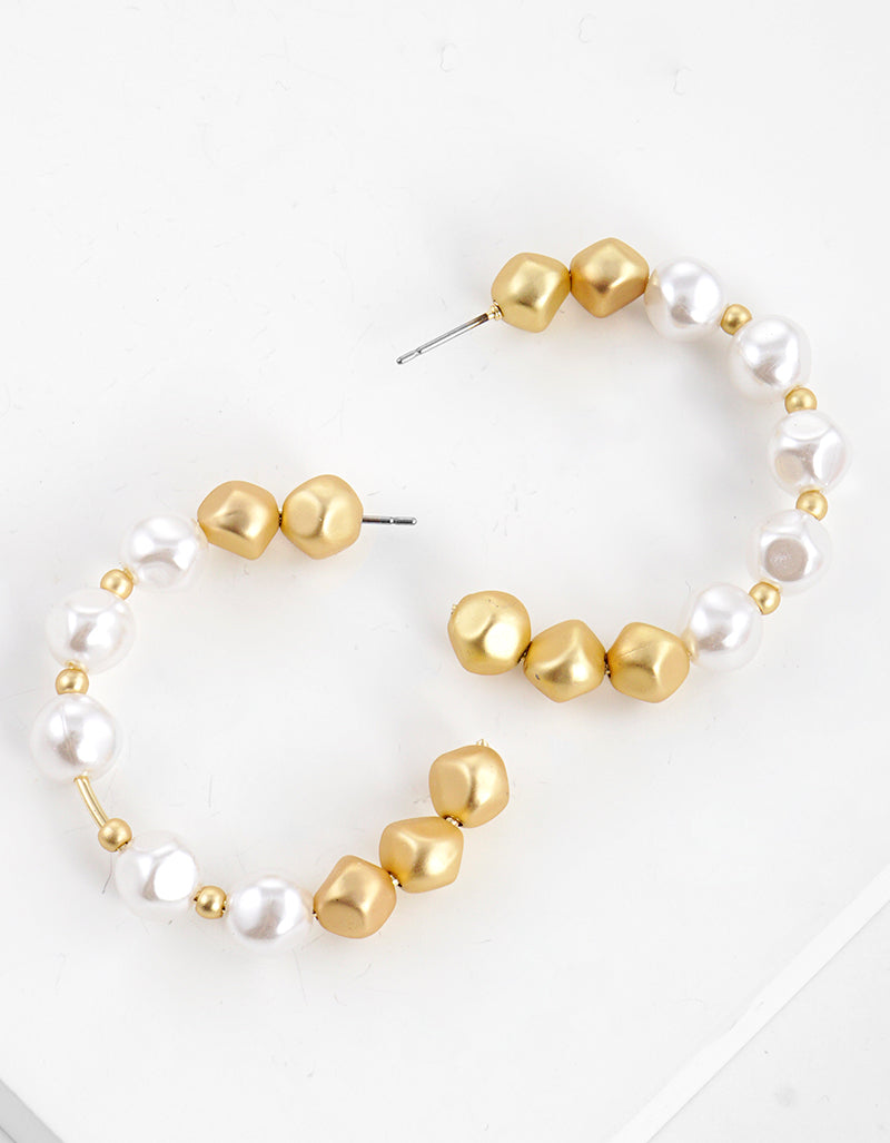 50mm Irregular Shaped Acrylic Pearl Open Hoop Earrings